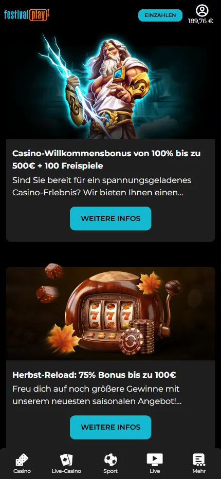 FestivalPlay Casino Welcome Bonus Desktop